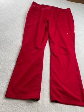 Red Flared Medical Scrub Cargo Pants Size Large ~ Medical Staff* Healing Hands